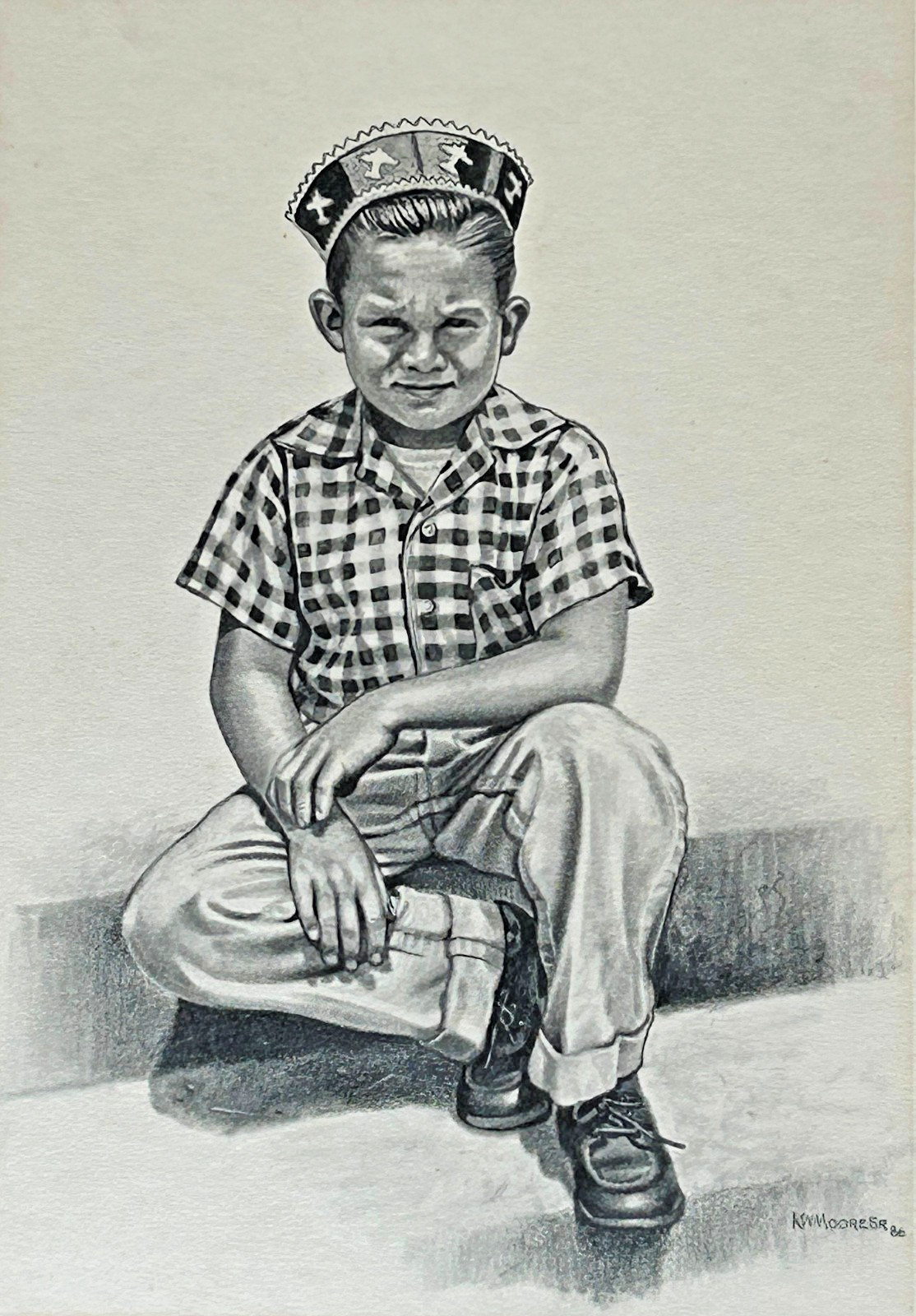 K.W. Moore Sr. Signed 1986 Original Portrait Drawing – Early Work, Western Artis K.W. Moore Sr. Signed 1986 Original Portrait Drawing – Early Work, Western Artis