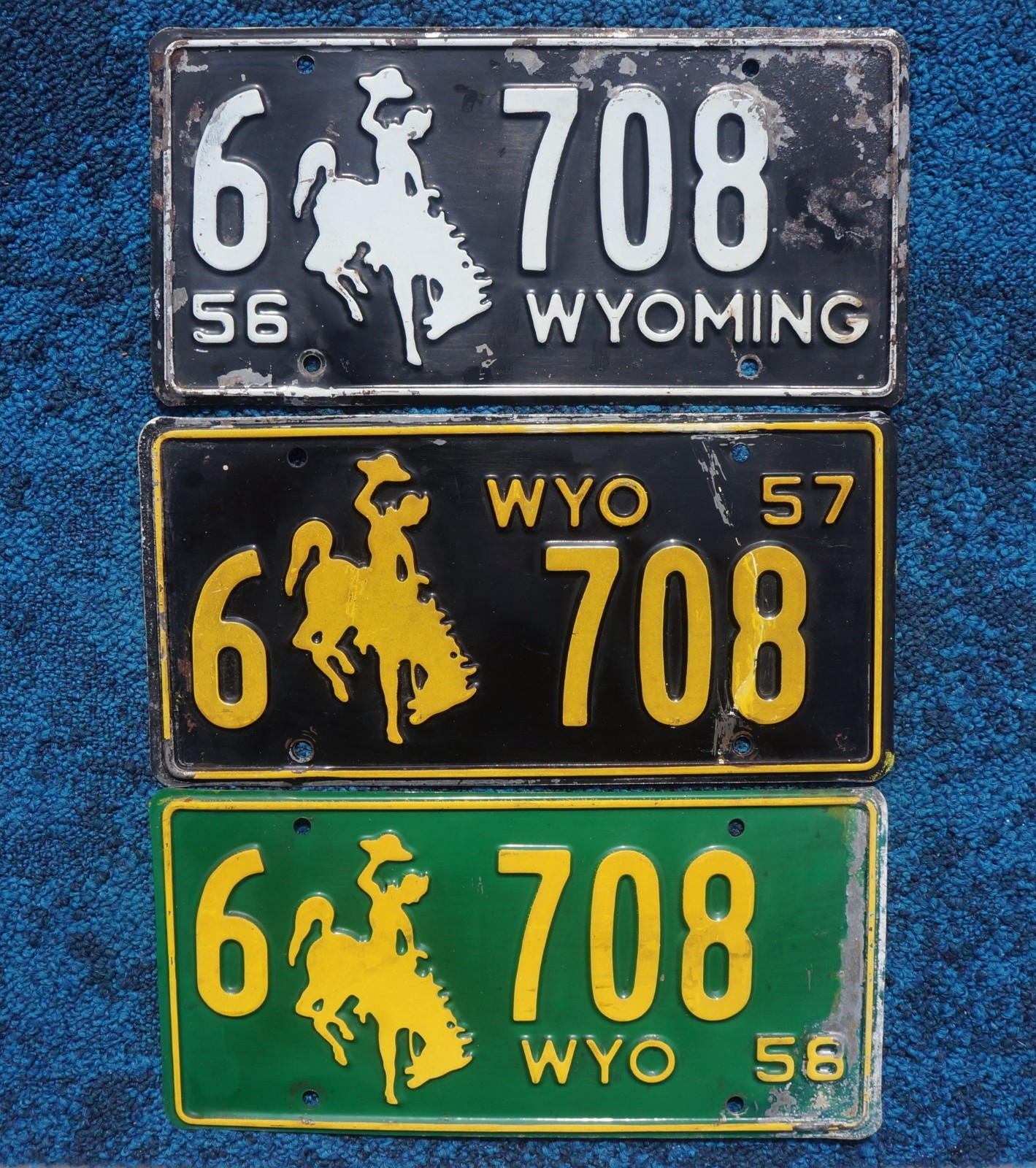 1956 1957 1958 Wyoming License Plate LOT OF 3 Plates 1956 1957 1958 Wyoming License Plate LOT OF 3 Plates