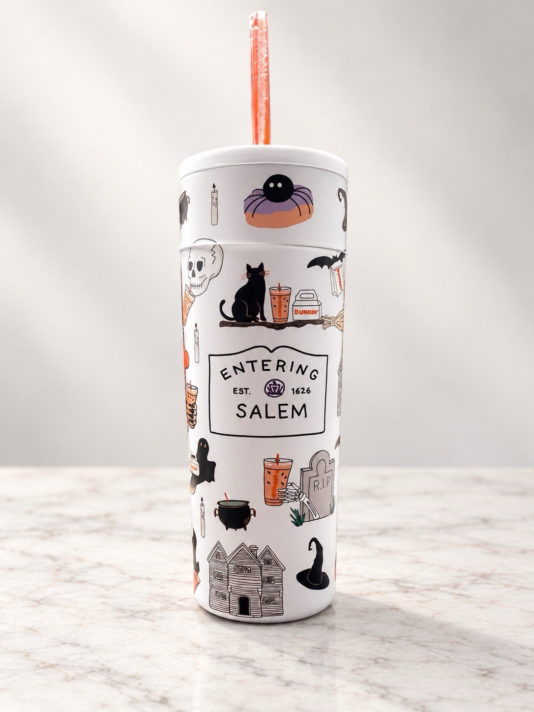 Dunkin Entering Salem 2026 Halloween 22oz Stainless Steel Tumbler With Straw NEW Dunkin Entering Salem 2026 Halloween 22oz Stainless Steel Tumbler With Straw NEW