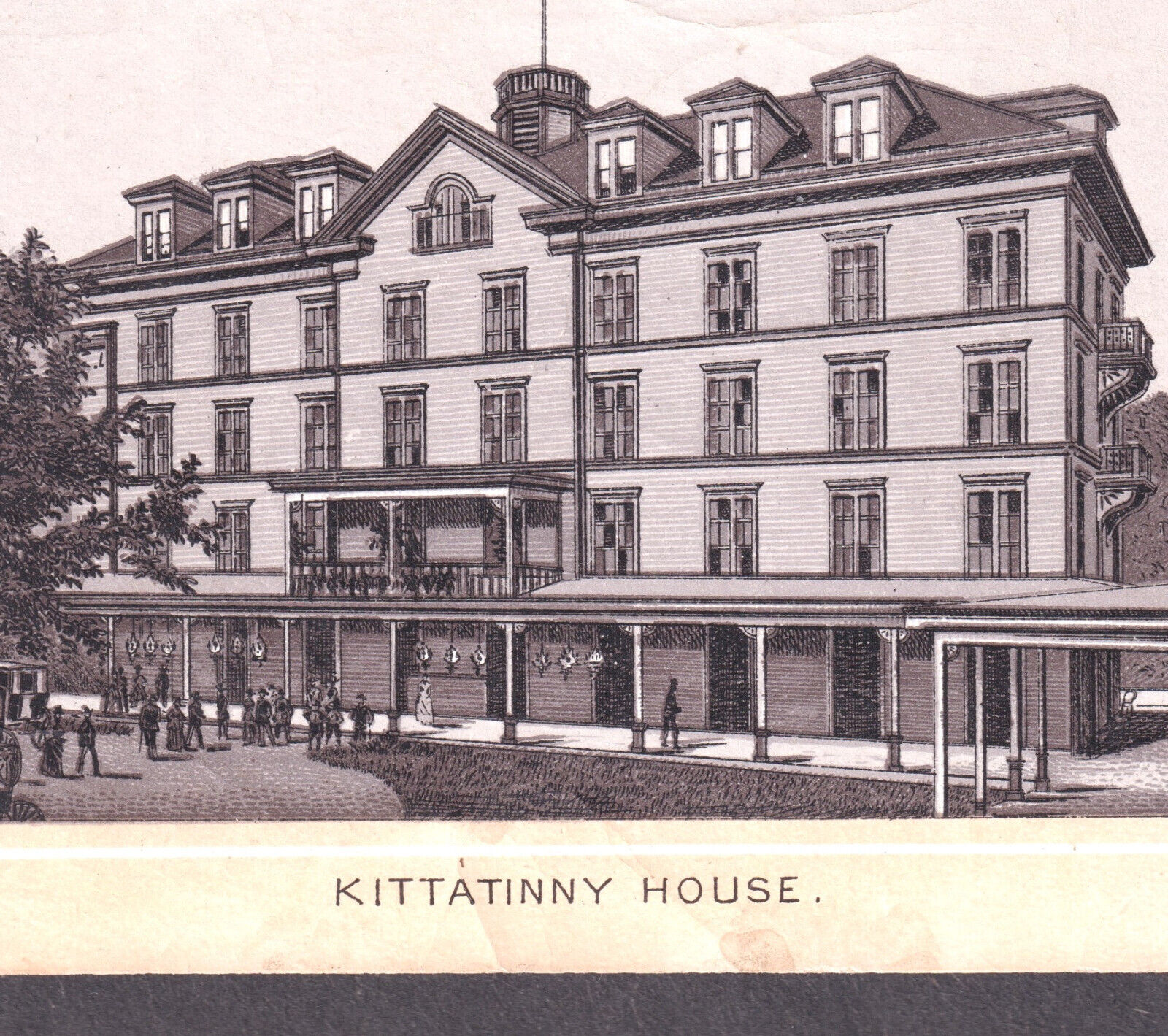 Kittatinny House Hotel 19th Century RARE Water Gap Pennsylvania Photo Lith Card