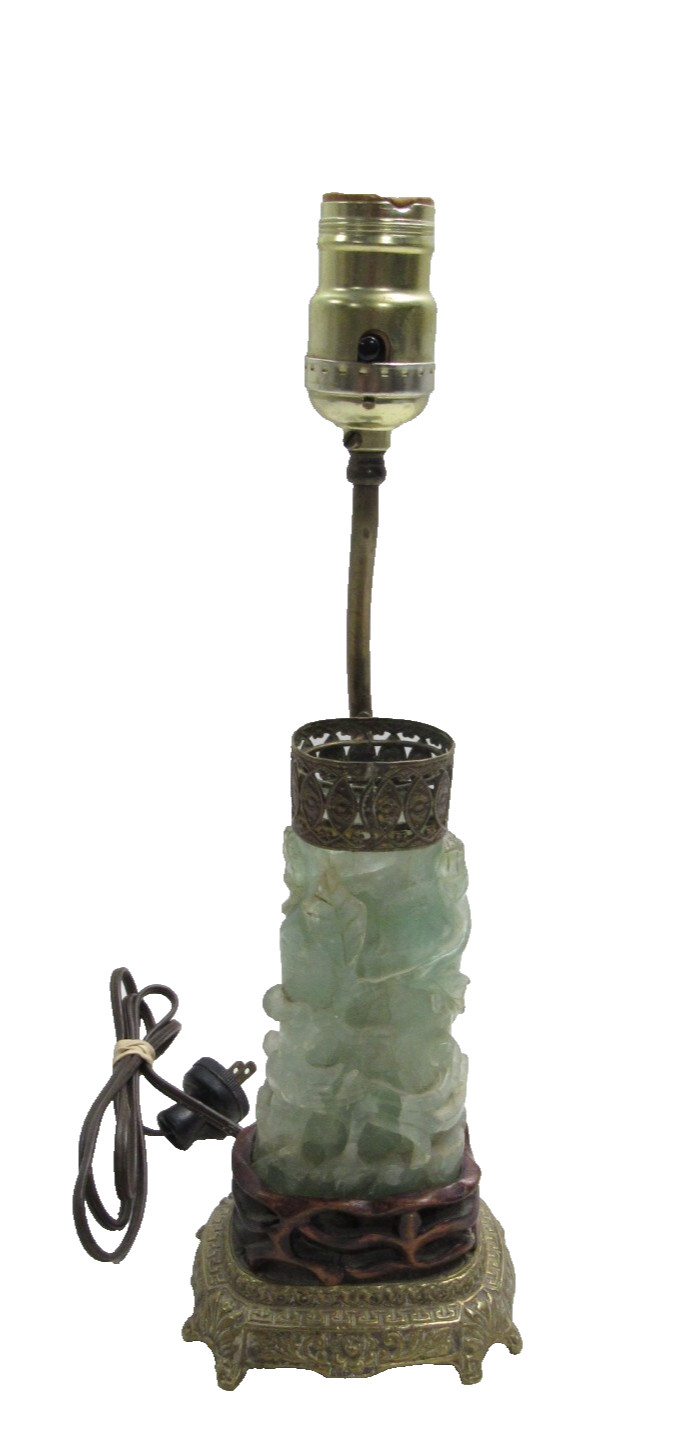 Antique Green Jade Art Deco Carved Jade Lamp Antique Green Jade Art Deco Carved Jade Lamp
