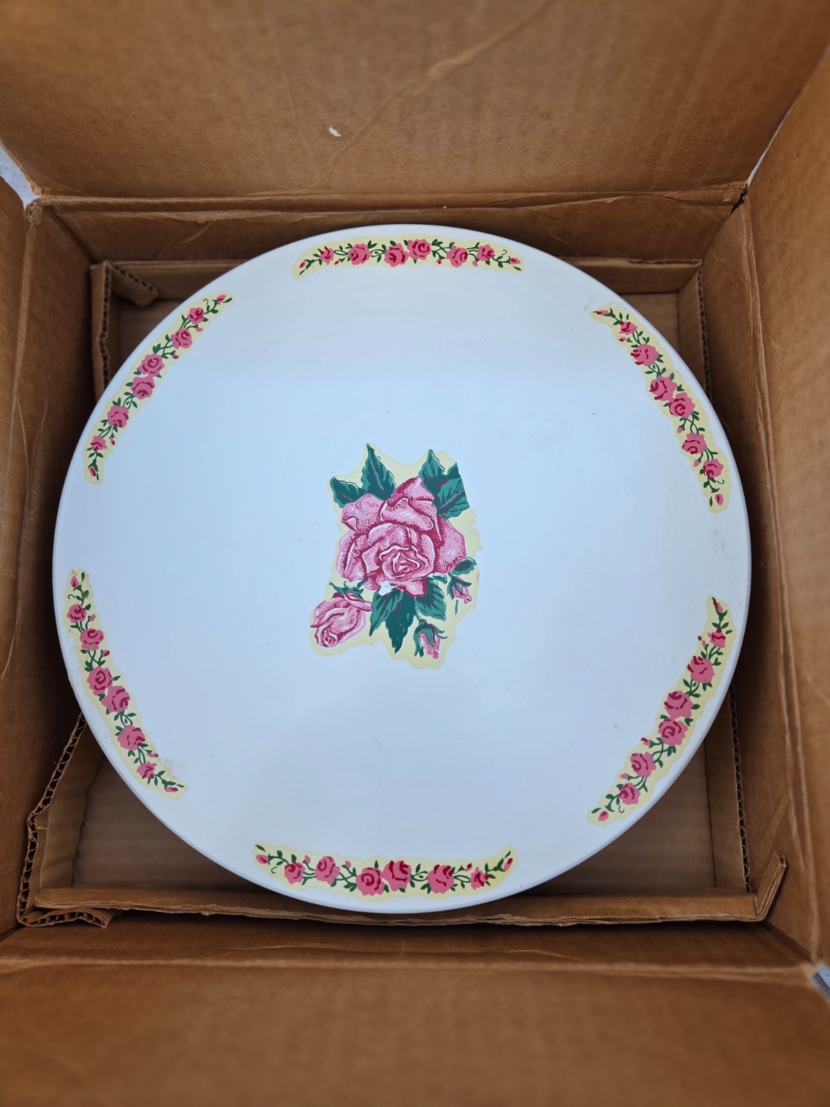 Vintage Maspeth Swiss Musical Rotating Cake Stand  1950s Pink Rose WORKING
