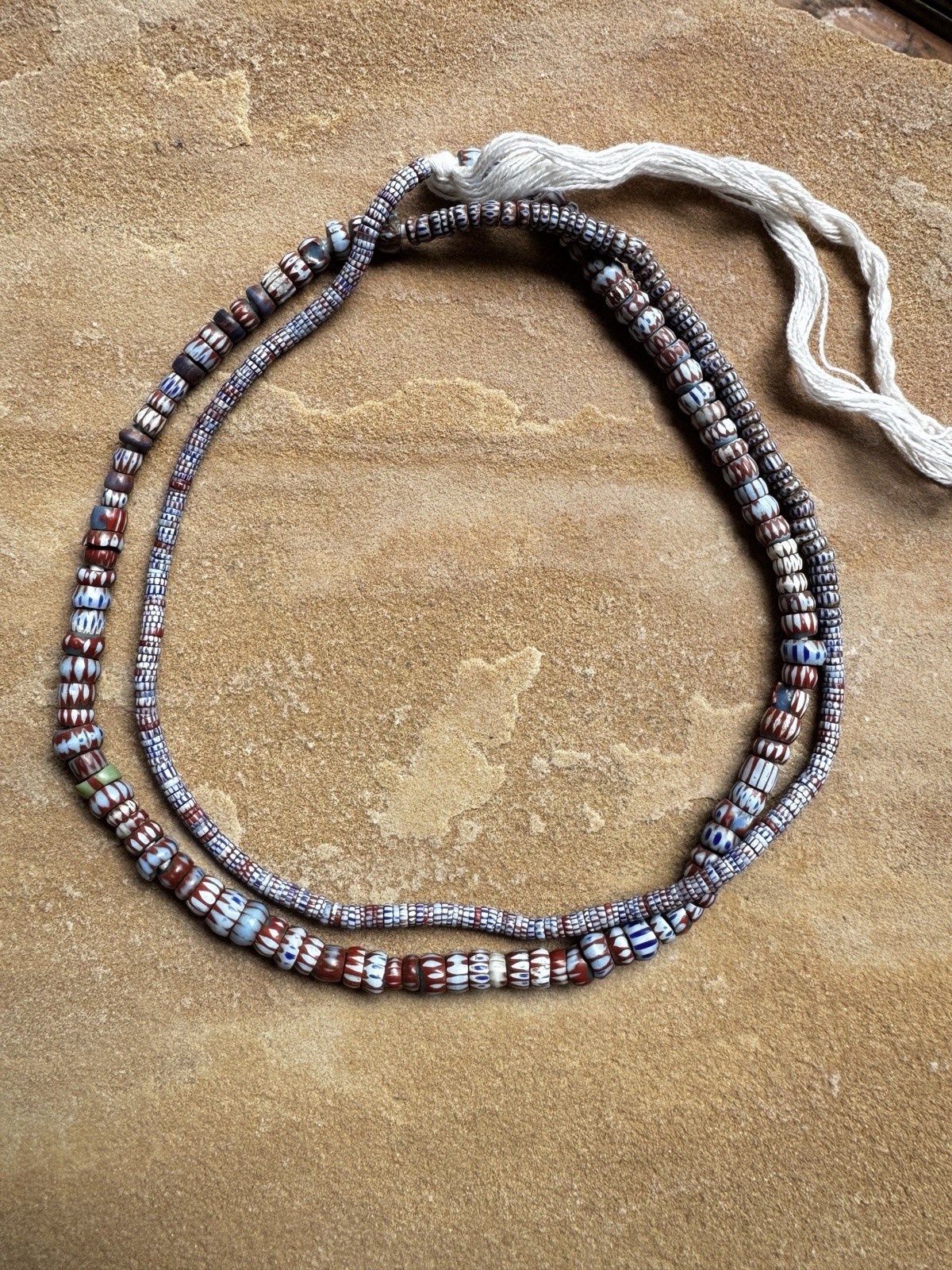 Venetian Antique Glass Awale & Aja Chevron Mixed Bead Strand 30" African Trade Venetian Antique Glass Awale & Aja Chevron Mixed Bead Strand 30" African Trade