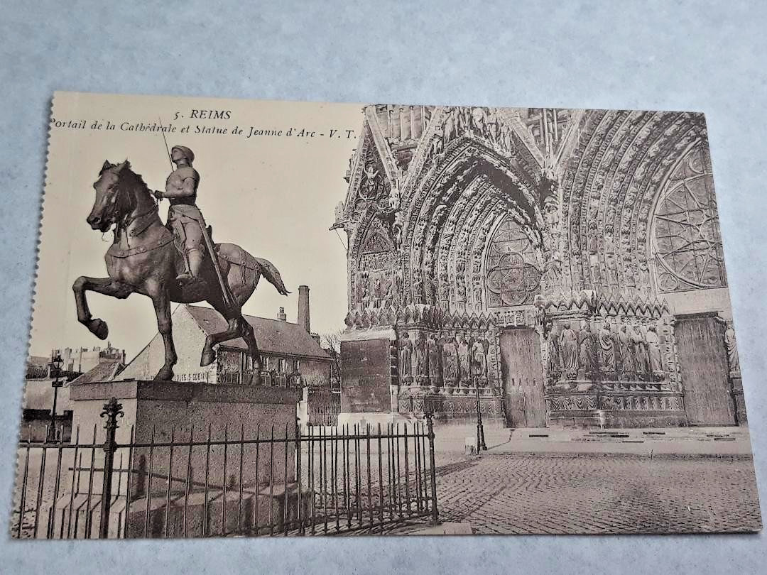 Vintage Postcard Reims Statue De Jeanne D'Arc Tourist Attraction in Reims France