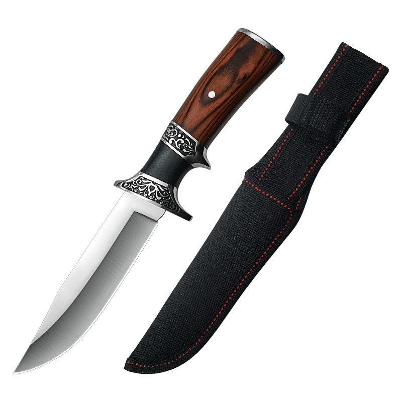 10.8 Inch Fixed Blade Outdoor Knife 5Cr13 Stainless Steel Wood Handle Nylon Shea 10.8 Inch Fixed Blade Outdoor Knife 5Cr13 Stainless Steel Wood Handle Nylon Shea