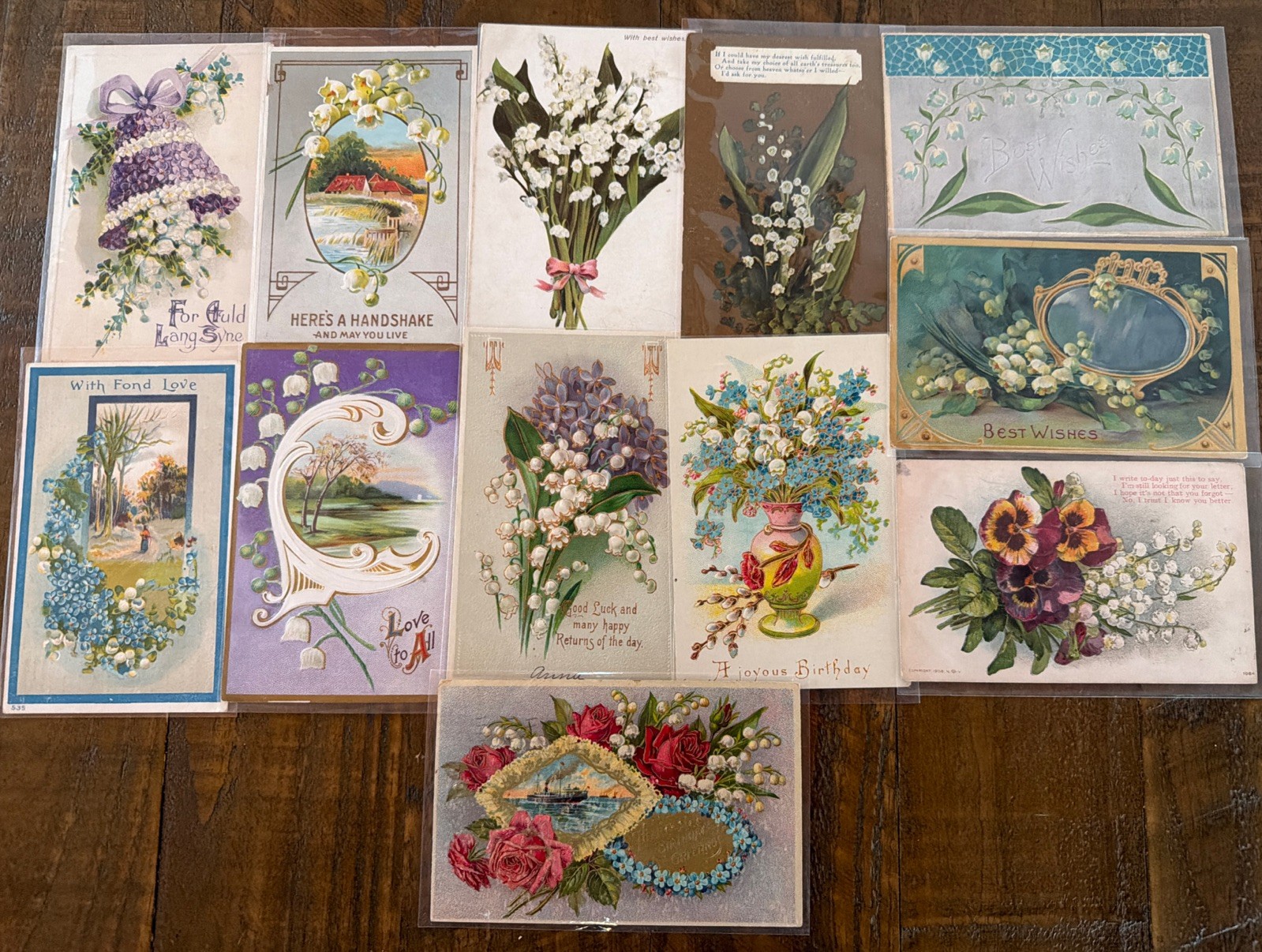 Pretty Lot of 12 Vintage Greetings Postcards w. Lily of the Valley Flowers~s557 Pretty Lot of 12 Vintage Greetings Postcards w. Lily of the Valley Flowers~s557