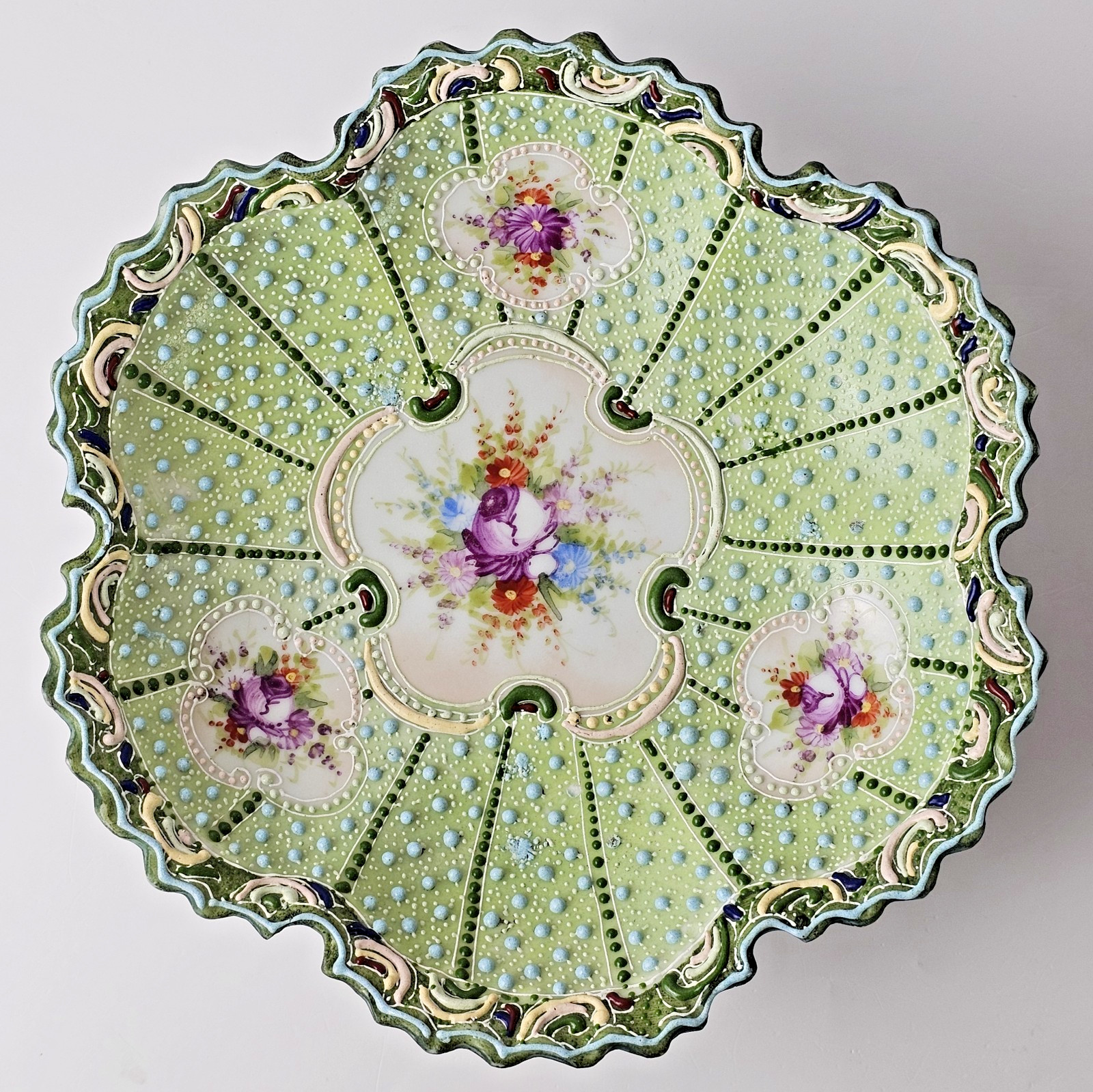 Antique Art Nouveau Style Moriage Porcelain Footed Bowl Handpainted 7” Japan