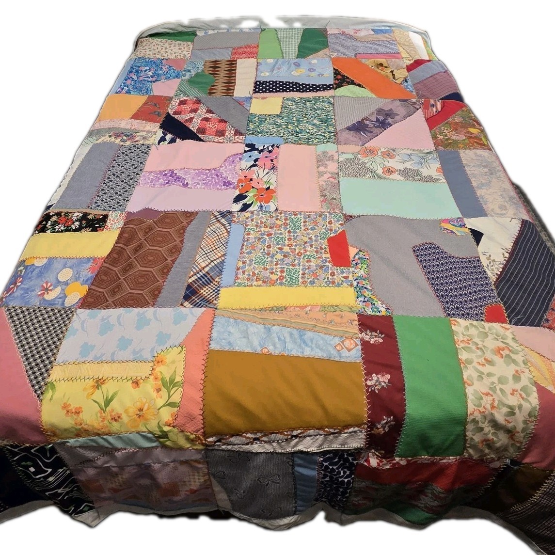 Vtg 1980 Signed Handmade Crazy Quilt Large 100x100 Novelty Patches Boho Folk Art Vtg 1980 Signed Handmade Crazy Quilt Large 100x100 Novelty Patches Boho Folk Art