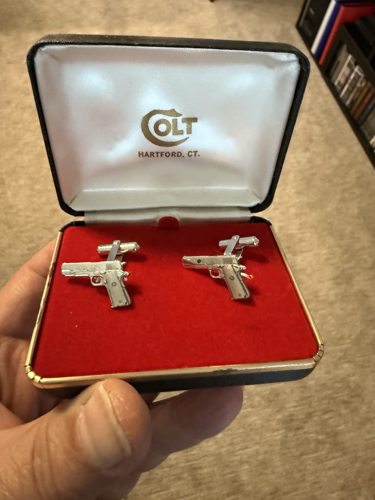 Rare Vintage Colt .45 ~ STERLING Employee Cuff Links Set ~ Branded Box Rare Vintage Colt .45 ~ STERLING Employee Cuff Links Set ~ Branded Box