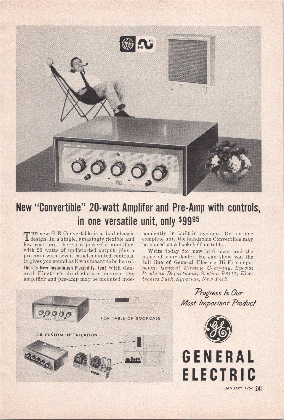 GE General Electric Hi-Fi Amplifier Pre-Amp 1957 Vintage Magazine Print Ad GE General Electric Hi-Fi Amplifier Pre-Amp 1957 Vintage Magazine Print Ad