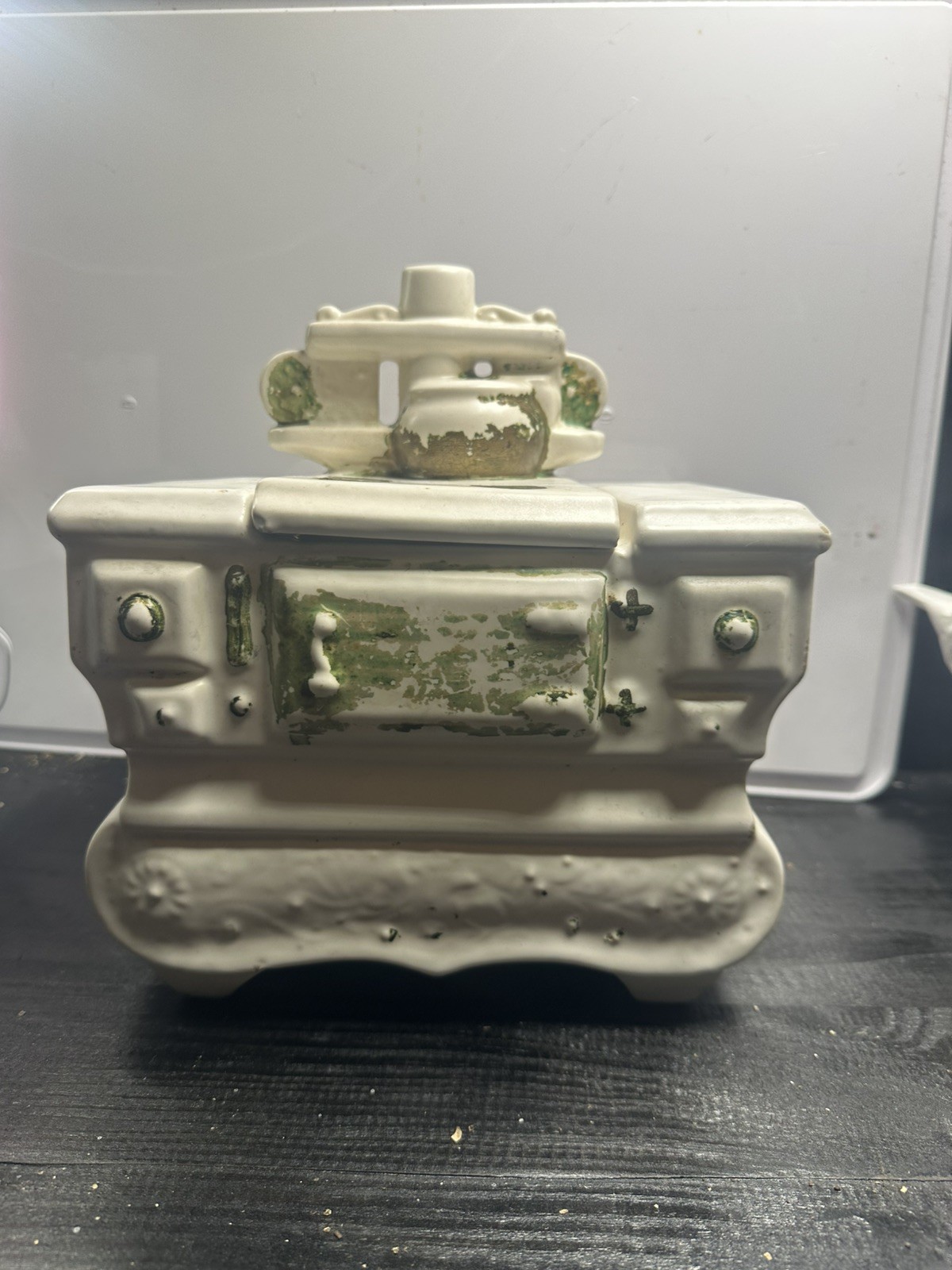 Vintage McCoy Pottery White Cook Stove W/Lid Cookie Jar USA Vintage McCoy Pottery White Cook Stove W/Lid Cookie Jar USA