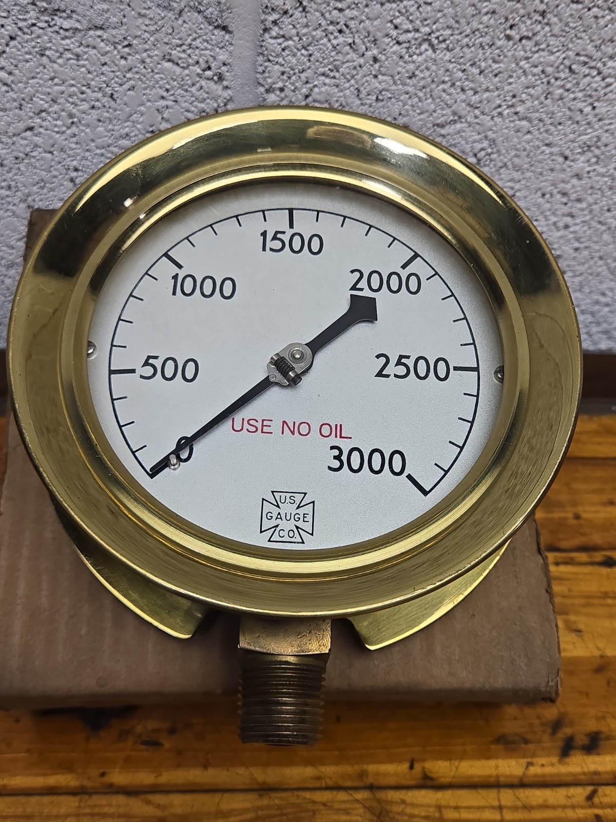 Vintage Industrial U.S. Gauge Co. 4-1/2" Brass 3000PSI Steam Pressure Gauge NOS