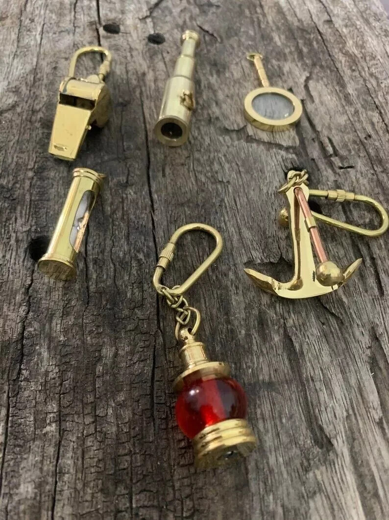 Set Of 6 Brass Antique Different Style Nautical Keychain Collectible Gift Set Of 6 Brass Antique Different Style Nautical Keychain Collectible Gift