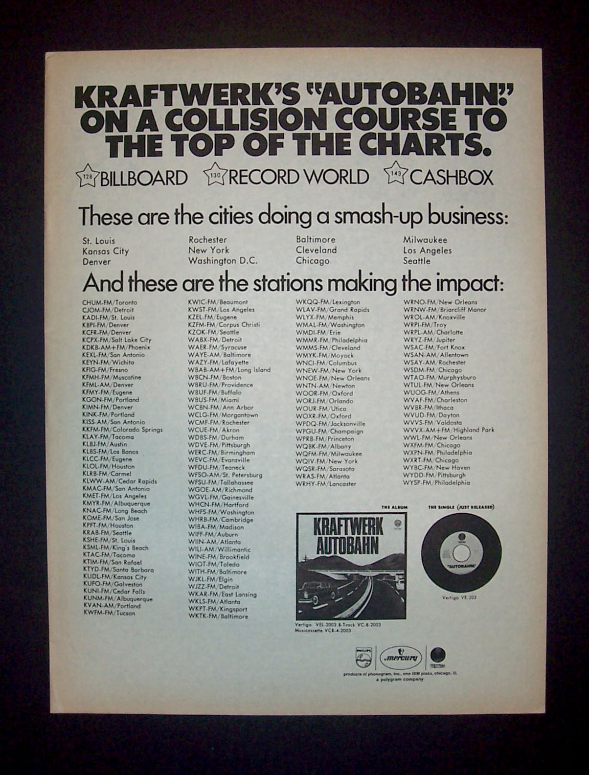 Kraftwerk Autobahn 1975 Short Print Poster Type Print Ad, Promo Advert Kraftwerk Autobahn 1975 Short Print Poster Type Print Ad, Promo Advert
