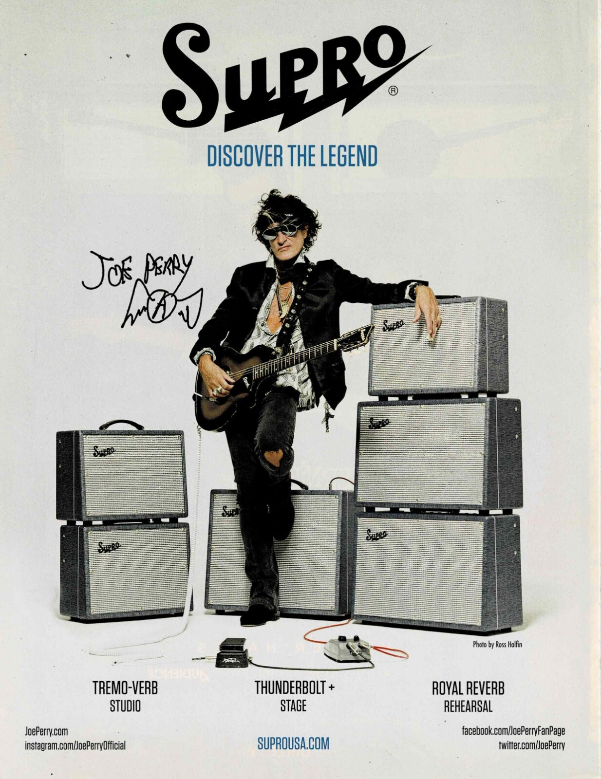 Joe Perry of Aerosmith - SUPRO AMPS - 2016 Print Advertisement Joe Perry of Aerosmith - SUPRO AMPS - 2016 Print Advertisement