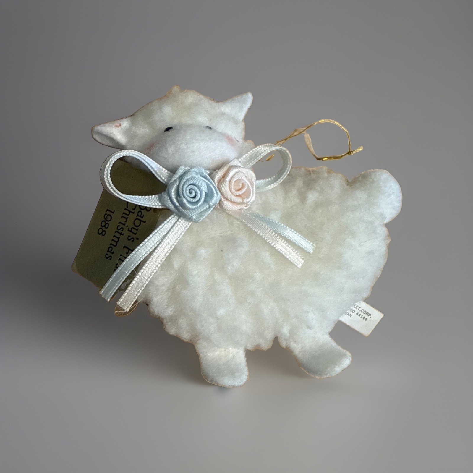Vintage 1988 Baby's First Christmas Plush Lamb Ornament Sheep Ribbon Rose VTG Vintage 1988 Baby's First Christmas Plush Lamb Ornament Sheep Ribbon Rose VTG