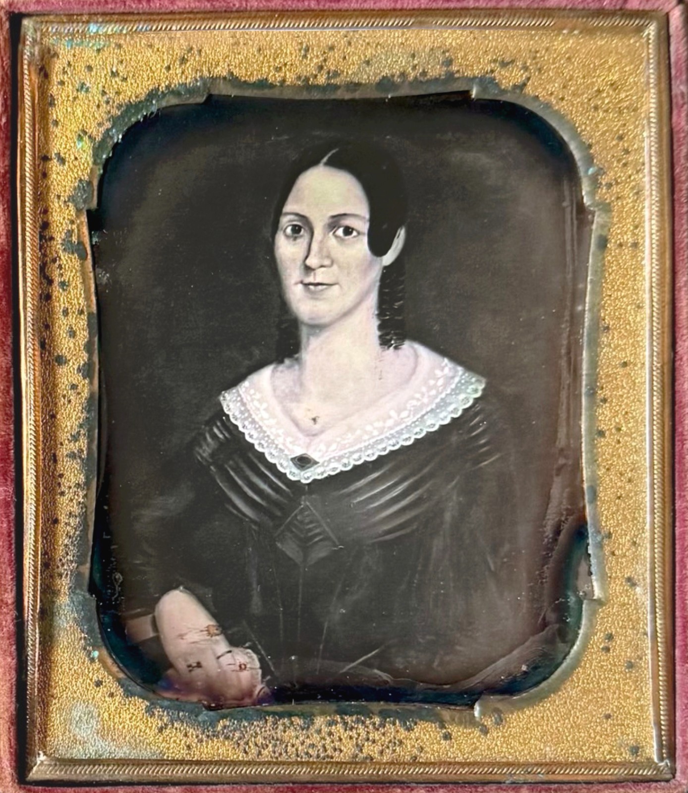 1850s FOLK ART LADY Daguerreotype of Early 19th Century Painting 1850s FOLK ART LADY Daguerreotype of Early 19th Century Painting