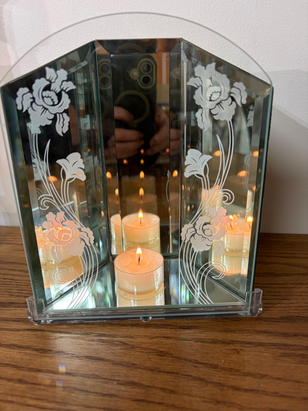 Vtg Y2K PartyLite Infinite Iris Candle Holders Mirrors Frosted Glass Pair of 2 Vtg Y2K PartyLite Infinite Iris Candle Holders Mirrors Frosted Glass Pair of 2