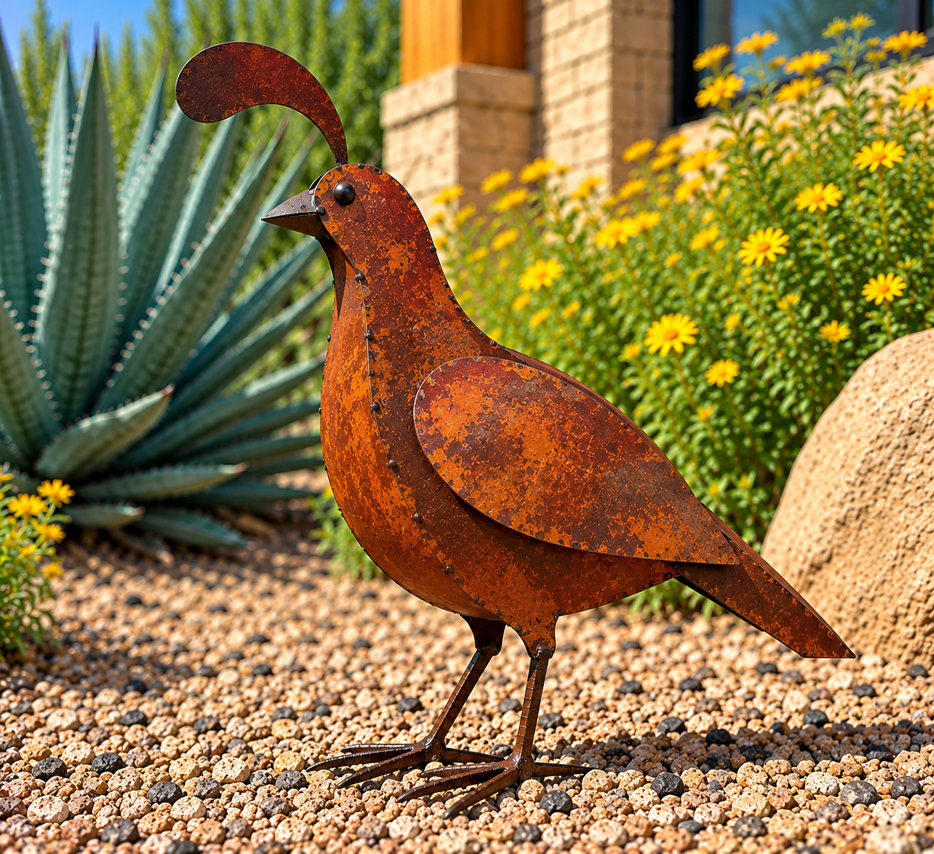 12" Rustic Metal Quail Garden Sculpture – Handmade Southwestern Yard Art