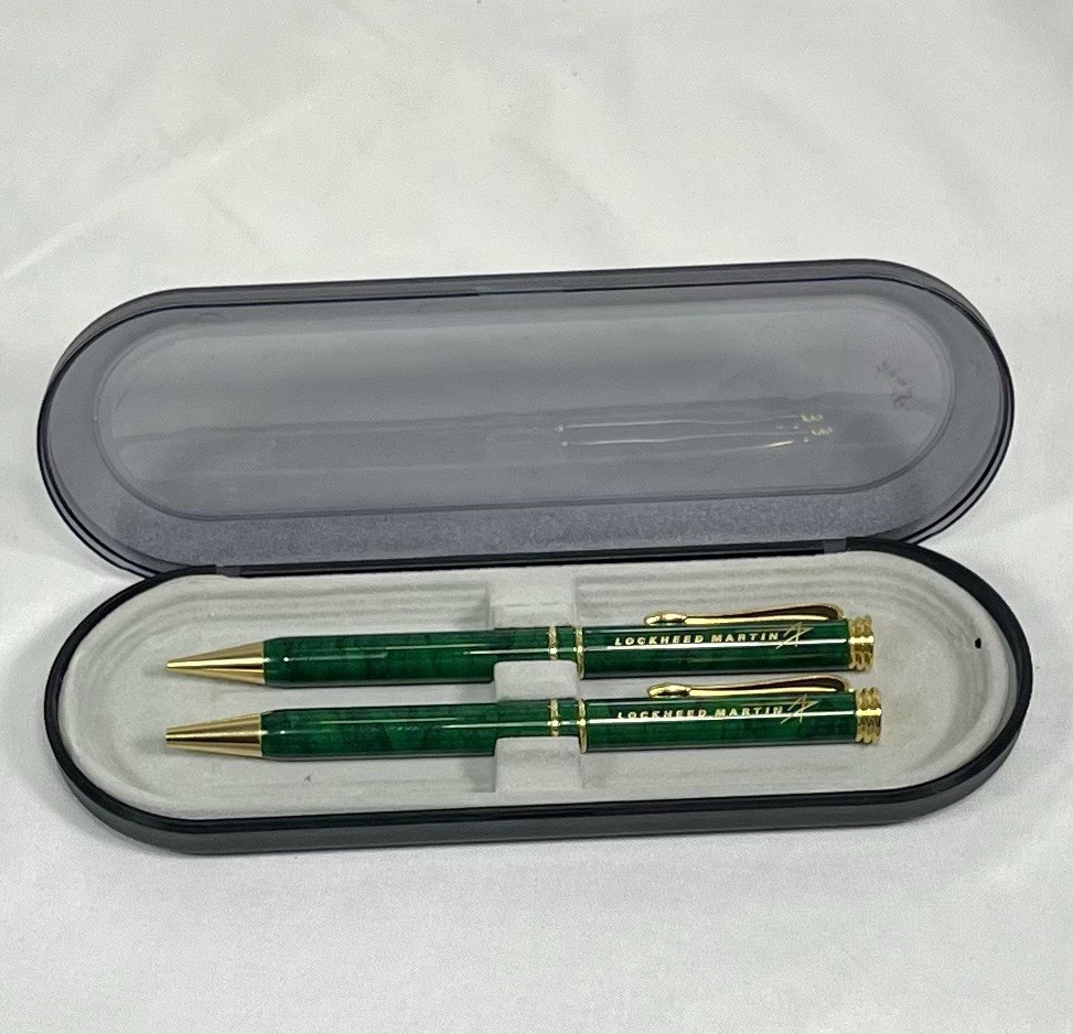 Lockheed Martin Pen & Pencil Set Green Marble Finish - Vintage Lockheed Martin Pen & Pencil Set Green Marble Finish - Vintage