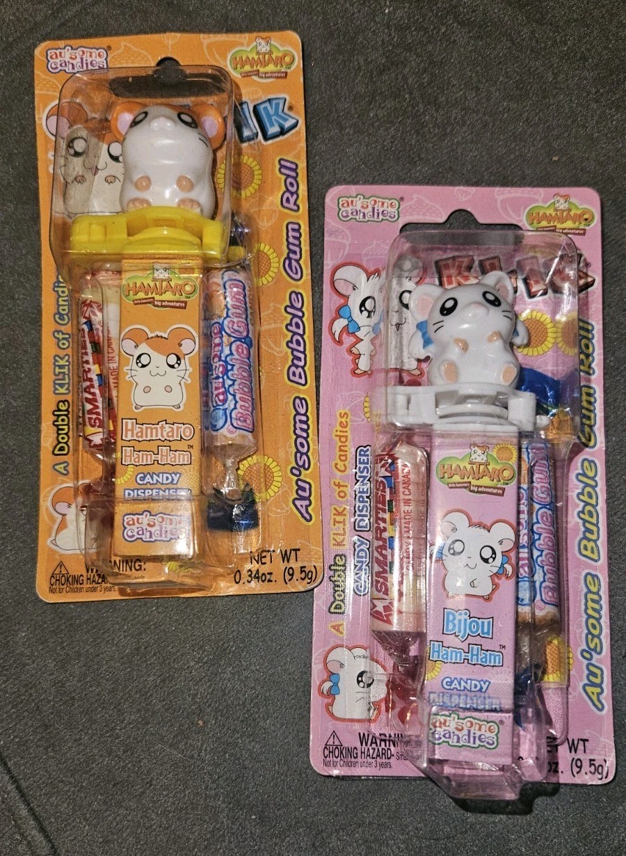 Hamtaro Ham-Ham & Bijou Klik Candy Dispensers NEW NOS 2003 Au'some Candies 