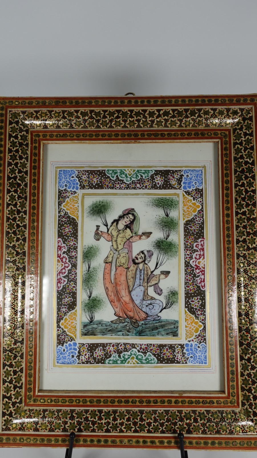Vintage Persian Couple with Mosaic Frame RARE 10"x12" Vintage Persian Couple with Mosaic Frame RARE 10"x12"