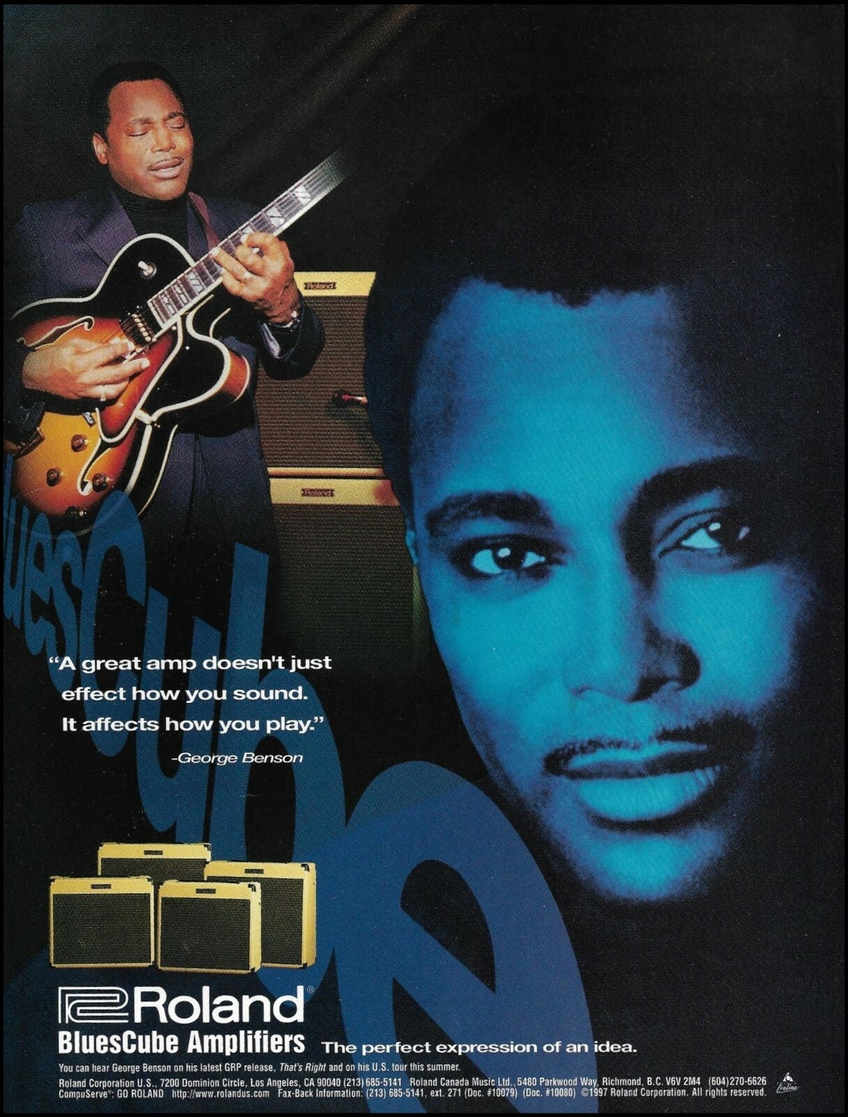 George Benson 1997 Roland Blues Cube Amp ad 8 x 11 amplifier advertisement