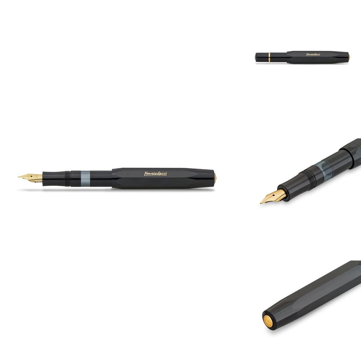 Kaweco PISTON SPORT CLASSIC Black/Gold I Premium Plastic Fountain Pen Ink Kaweco PISTON SPORT CLASSIC Black/Gold I Premium Plastic Fountain Pen Ink
