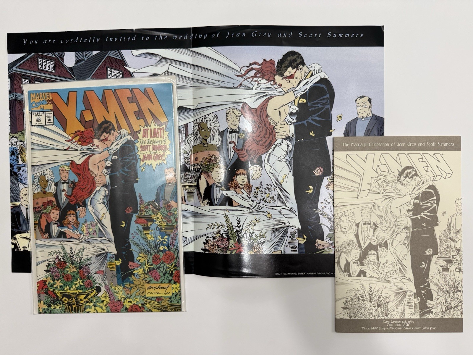 Marvel Comics X-Men #30 (1994) Wedding Scott & Jean Grey w/ poster and invite