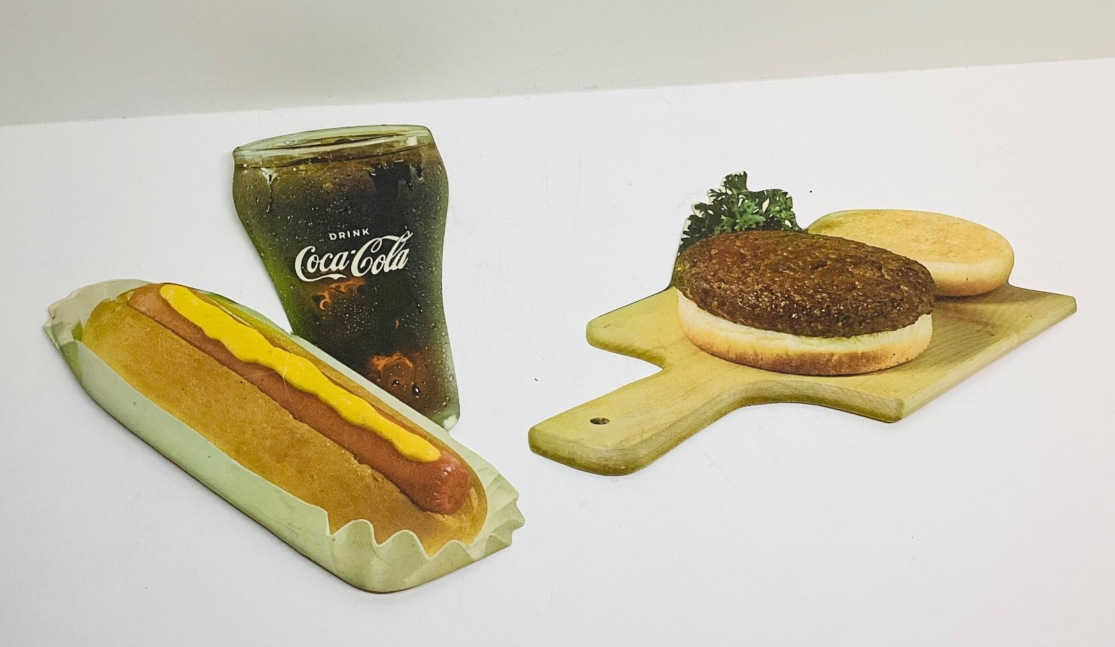 Vintage 1960s Coca-Cola 2 Piece  Vacuform Glass Hot Dog and Hamburger Signs 3D