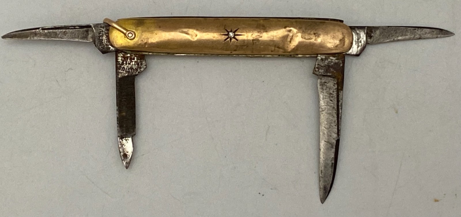 Antique Krusius Brothers Solingen Germany 4 Blade Brass Pocket Knife 1900's Antique Krusius Brothers Solingen Germany 4 Blade Brass Pocket Knife 1900's