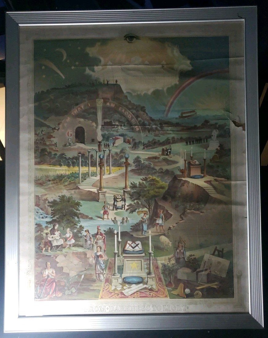 Original 1887 Blue Lodge Pettibone Masonic From Darkness to Light lithograph Original 1887 Blue Lodge Pettibone Masonic From Darkness to Light lithograph