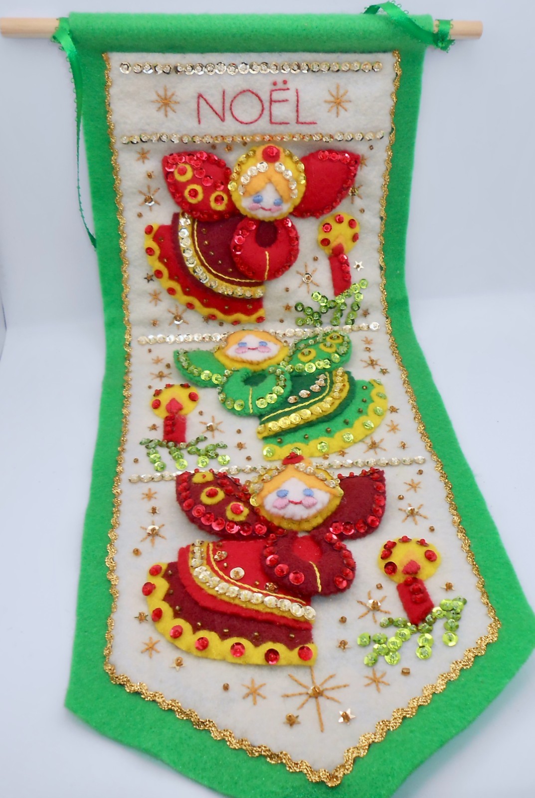 FINISHED Bucilla NOEL ANGELS Felt Christmas Wall Hanging Sequins 86959E  H25