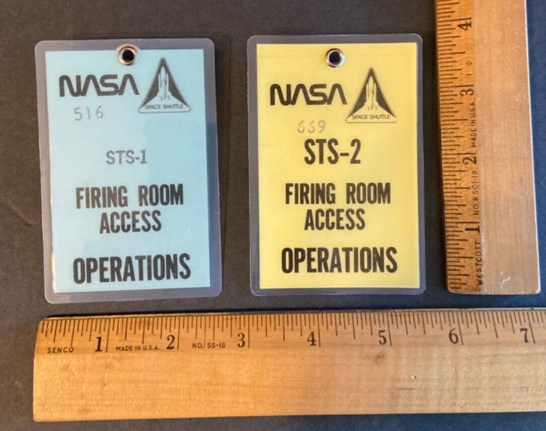 Original 1981 NASA STS-1 STS-2 FIRING ROOM ACCESS OPS Pass Badge (2) ITEM Lot