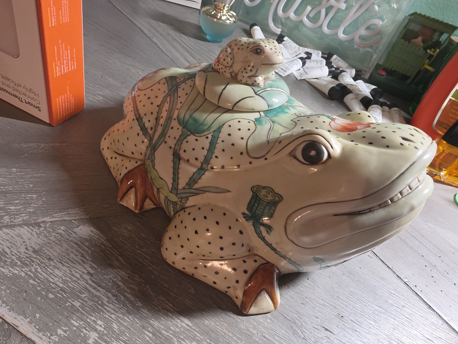 Mid Century Ceramic Frog Toad Lidded Chinese Vintage Rare 1970s Mid Century Ceramic Frog Toad Lidded Chinese Vintage Rare 1970s