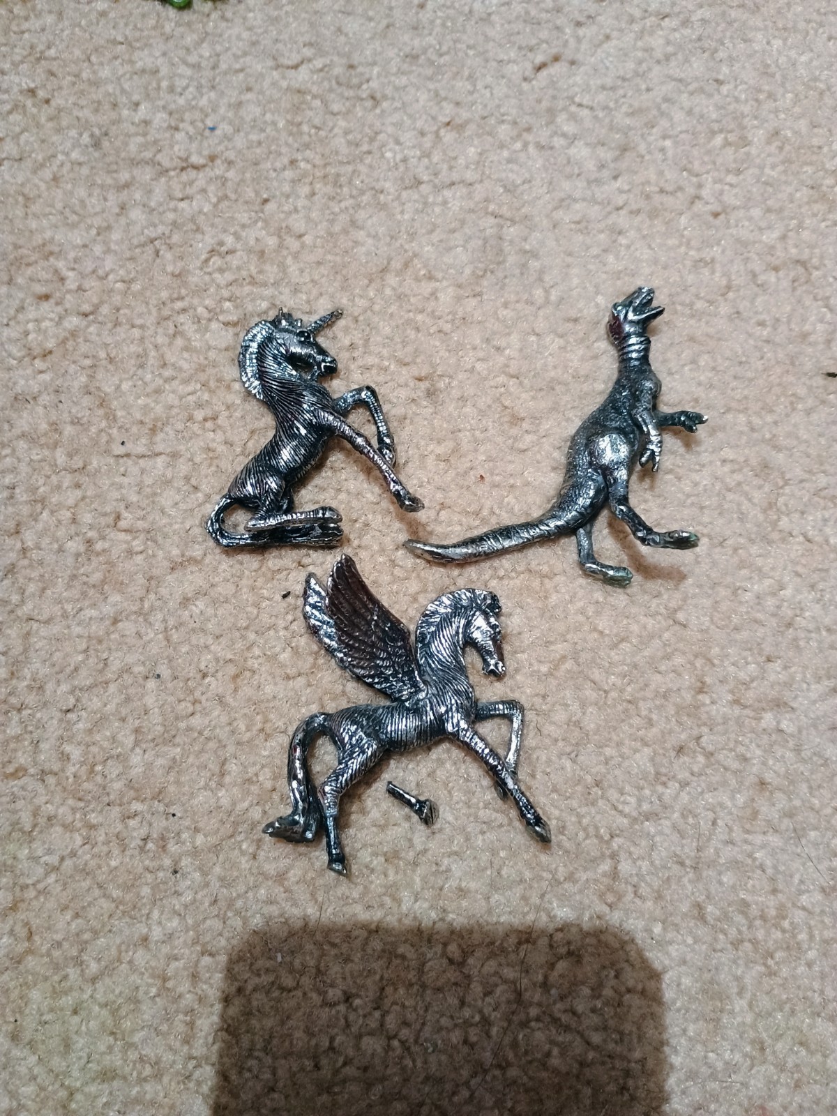Vintage Pewter Miniature Figurine Lot - Unicorn, Raptor Dinosaur, Pegasus (3pc) Vintage Pewter Miniature Figurine Lot - Unicorn, Raptor Dinosaur, Pegasus (3pc)