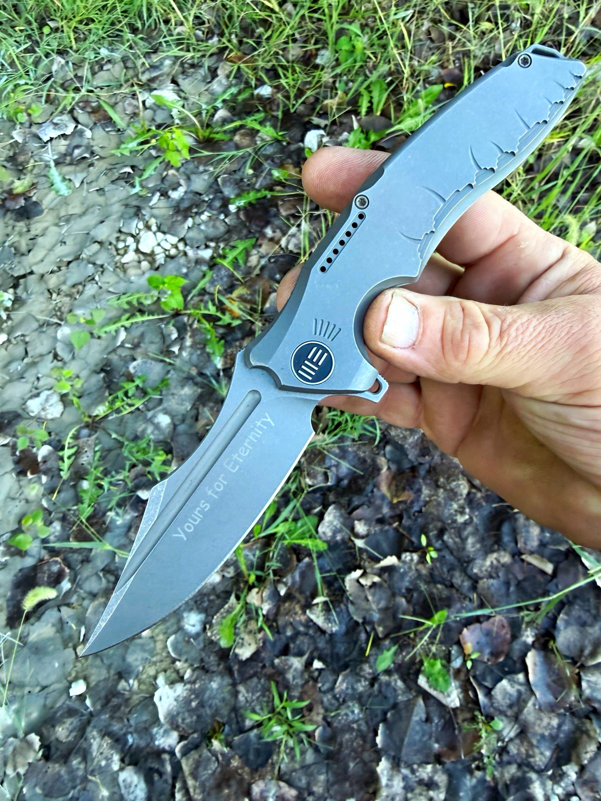 WE Knife Chimera Gray Titanium S35VN Frame Lock Yours For Eternity Blade WE Knife Chimera Gray Titanium S35VN Frame Lock Yours For Eternity Blade