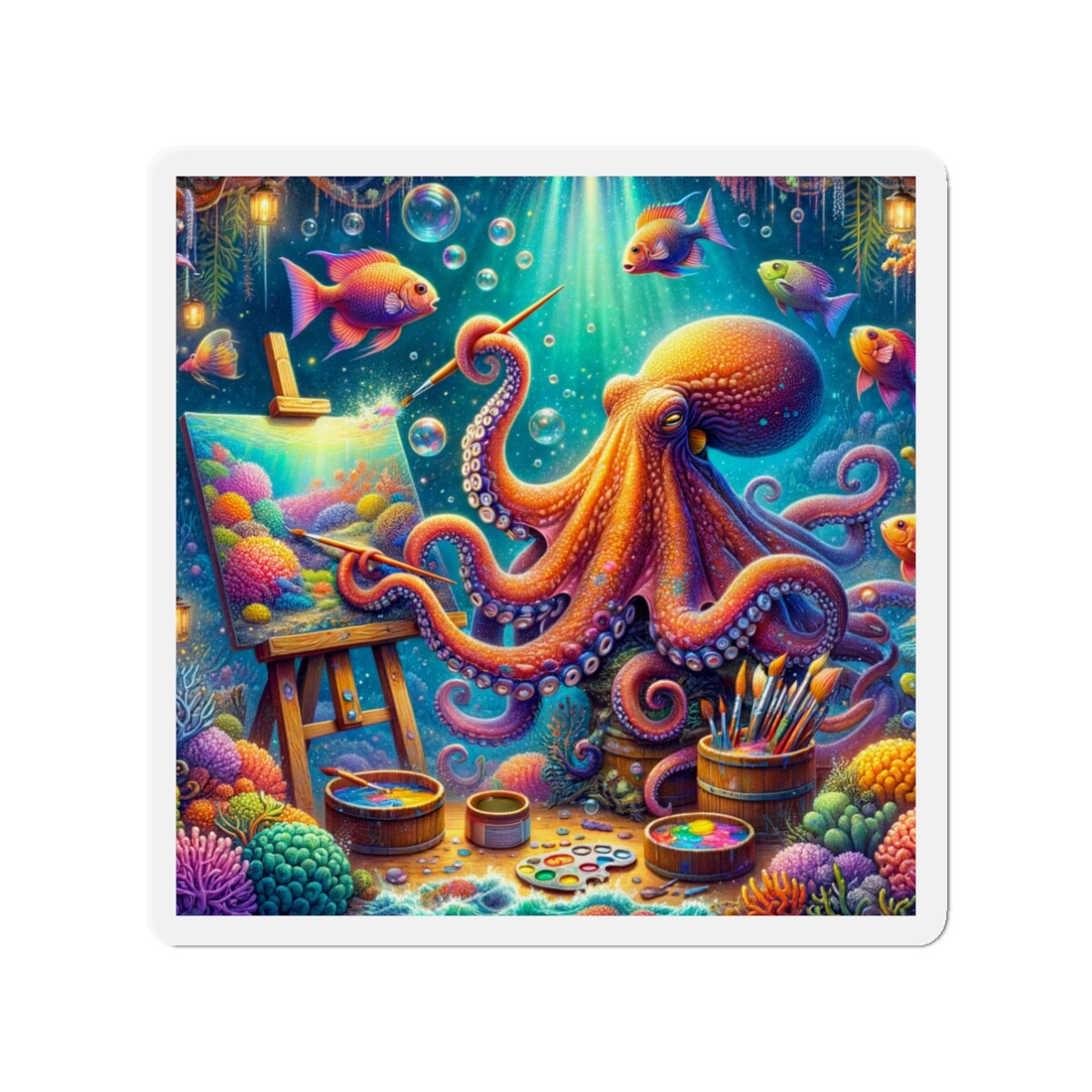 Die-Cut Fridge Magnet Underwater Scene Colorful Fish Octopus Art Die-Cut Fridge Magnet Underwater Scene Colorful Fish Octopus Art