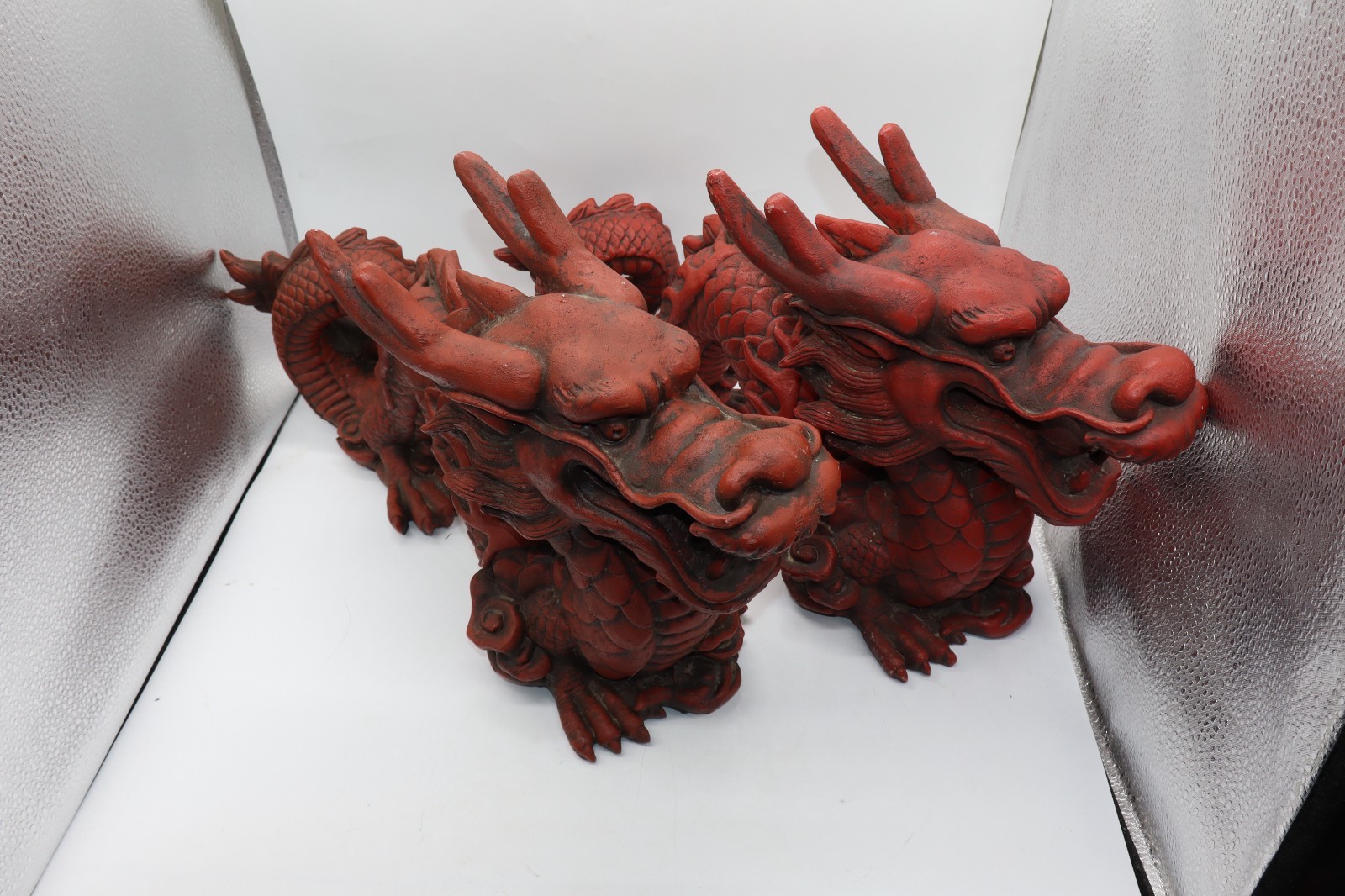 x2 Vintage Chinese Water Dragon Red Large 18" Long & 10.5" Tall | x2 Vintage Chinese Water Dragon Red Large 18" Long & 10.5" Tall |