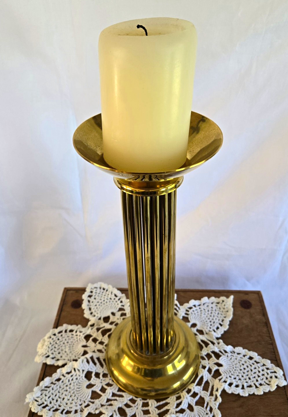 Vintage Decorative Crafts Brass Candle Holder w/ Spike & Drip Pan Hong Kong Vintage Decorative Crafts Brass Candle Holder w/ Spike & Drip Pan Hong Kong