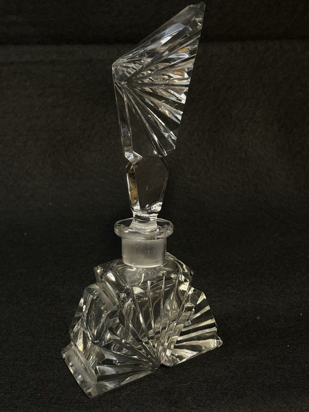Rare Art Deco ACC Asymmetrical Hand Cut Faceted Crystal Scent Perfume Bottle