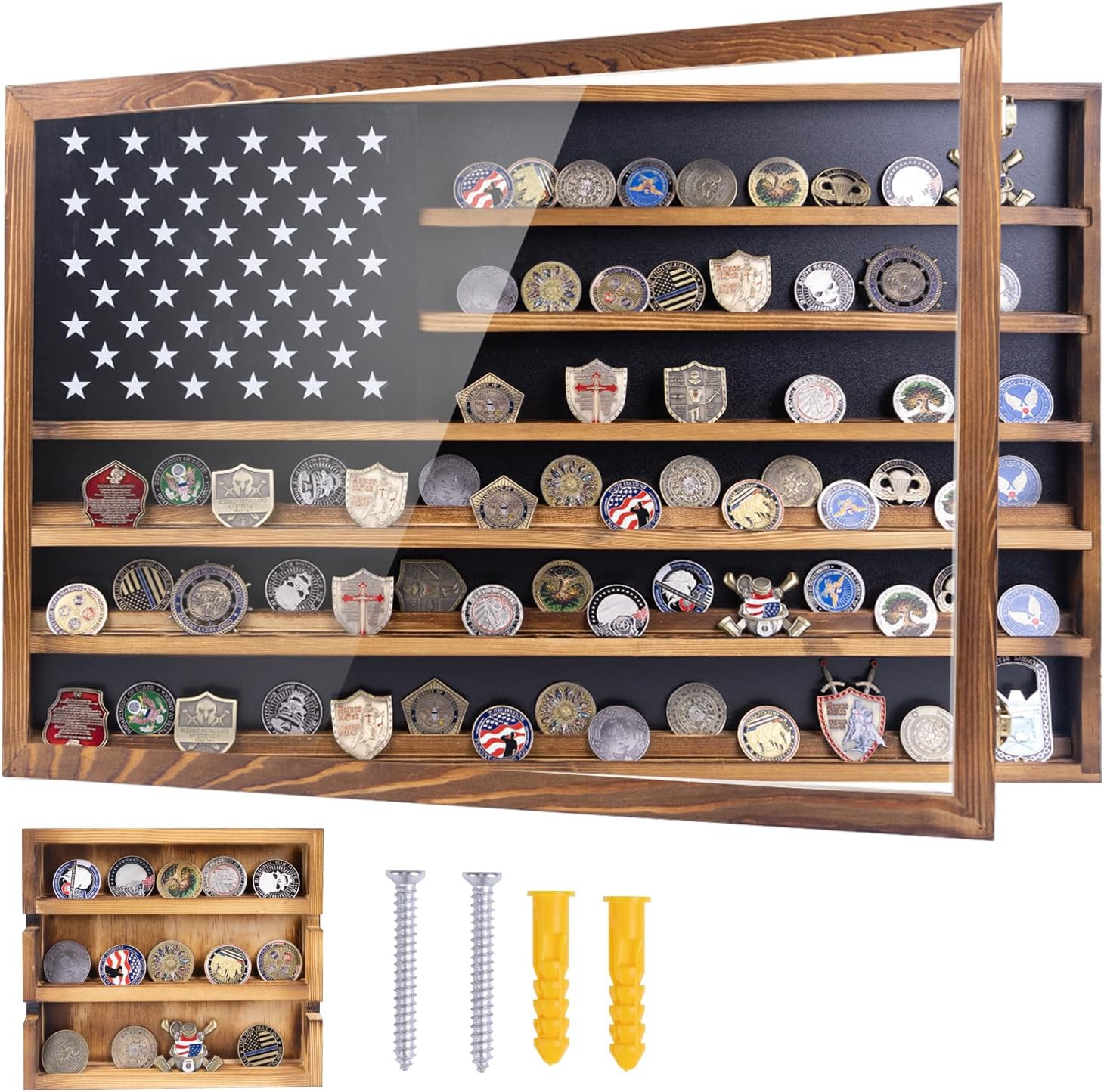 Military Challenge Coin Display Case Large Horizontal Wall Mounted Cabinet Box