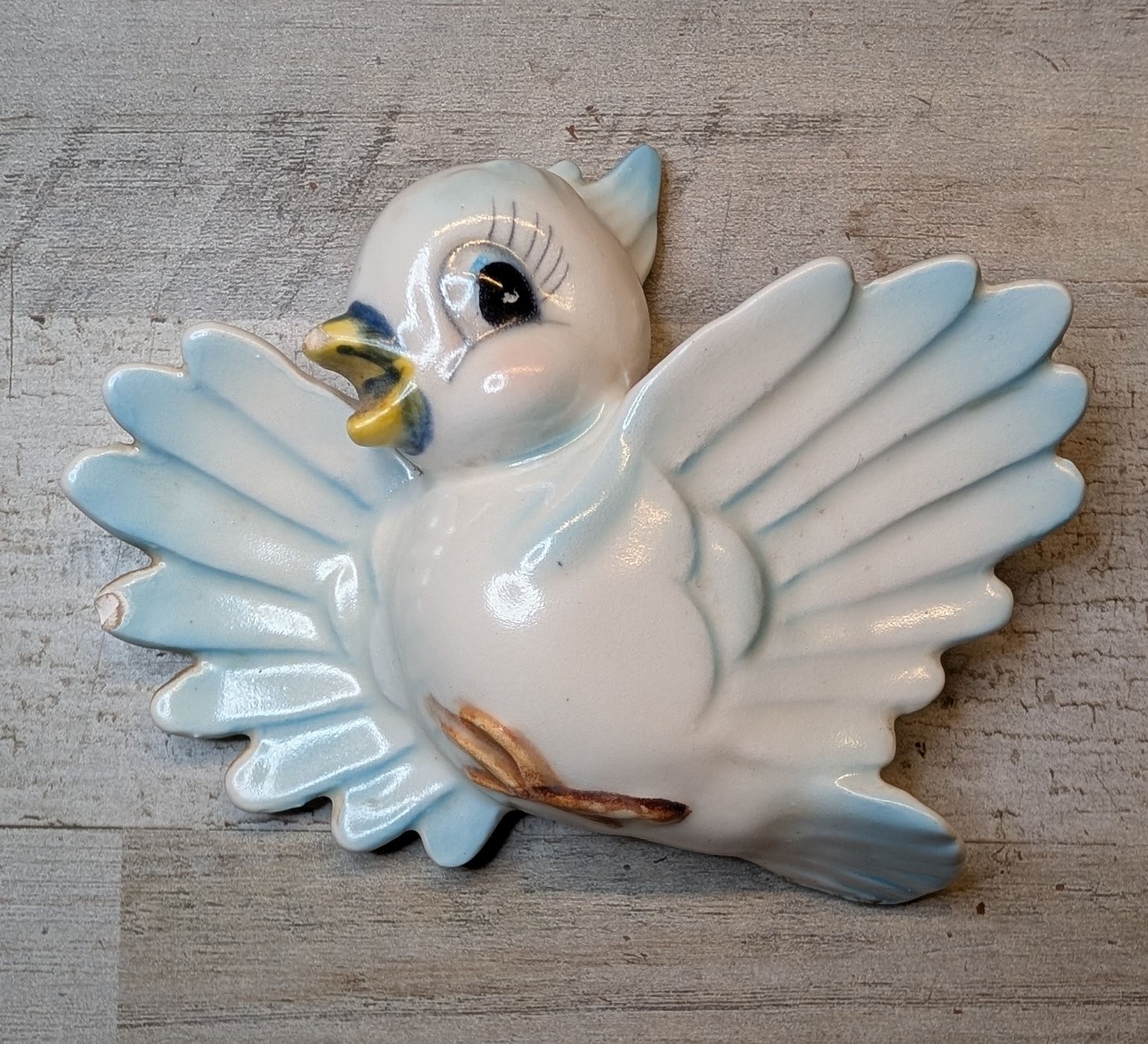 Vintage MCM Chalkware Anthropomorphic Bluebird Bird Wall Hanging Blue Kitschy Vintage MCM Chalkware Anthropomorphic Bluebird Bird Wall Hanging Blue Kitschy