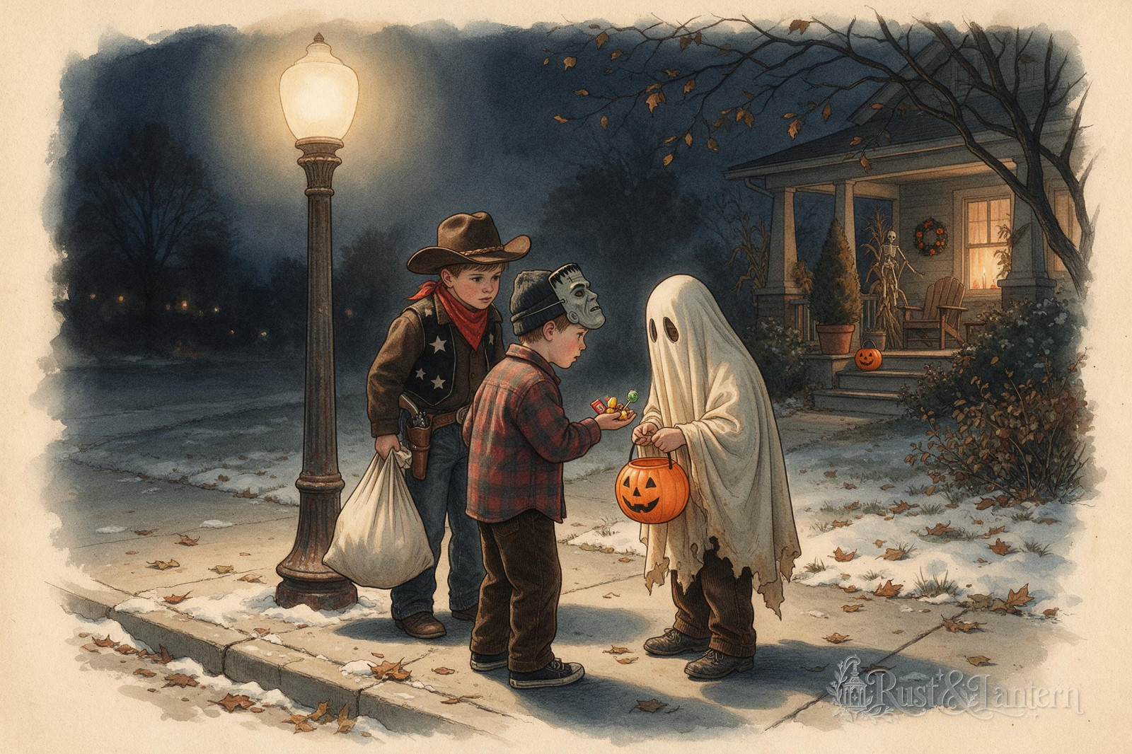 "The Barter" - Halloween Postcard 4x6 Art Rust & Lantern Original "The Barter" - Halloween Postcard 4x6 Art Rust & Lantern Original