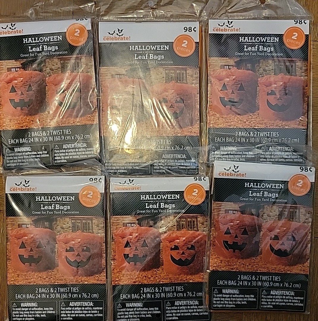 Lot Of 6 TWO Pack Pumpkin Faces Leaf Bags 24"X30 Twist Ties Halloween Yard Decor