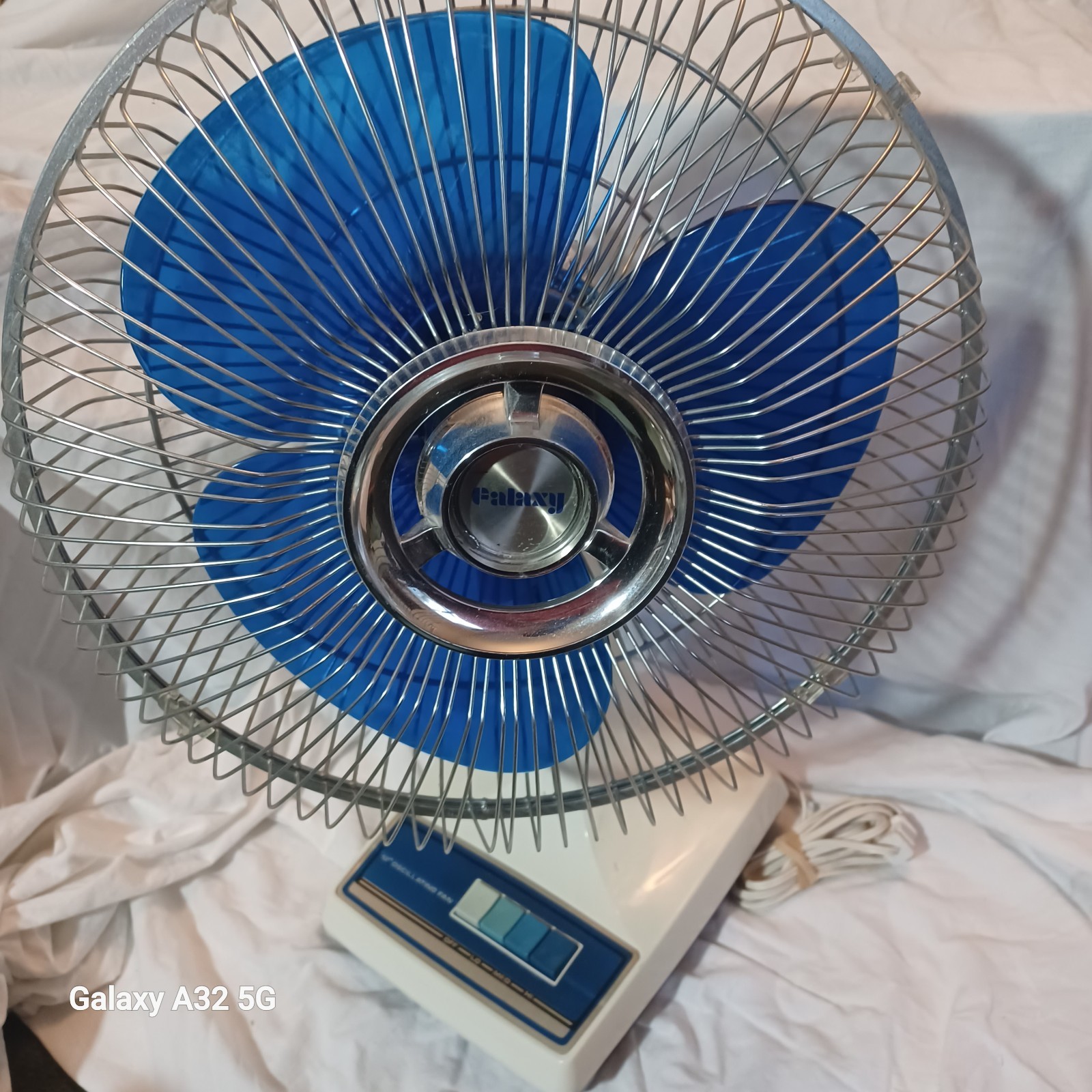 Vintage Galaxy Lasko  12” Oscillating Fan Translucent Blue 3-Speed works great