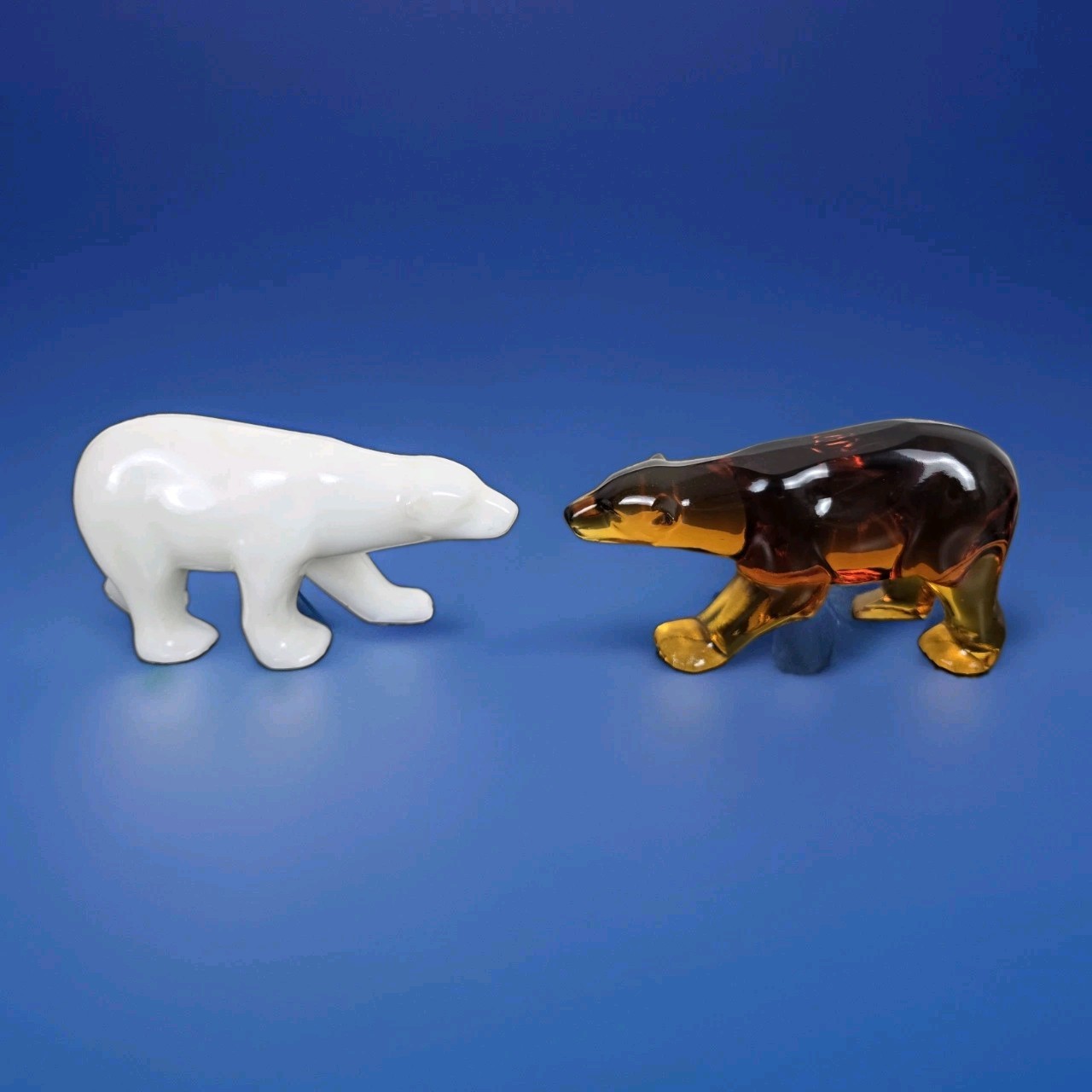 Antique 1920-1930s German Pair Of White & Amber Glass Bear Paperweights Antique 1920-1930s German Pair Of White & Amber Glass Bear Paperweights