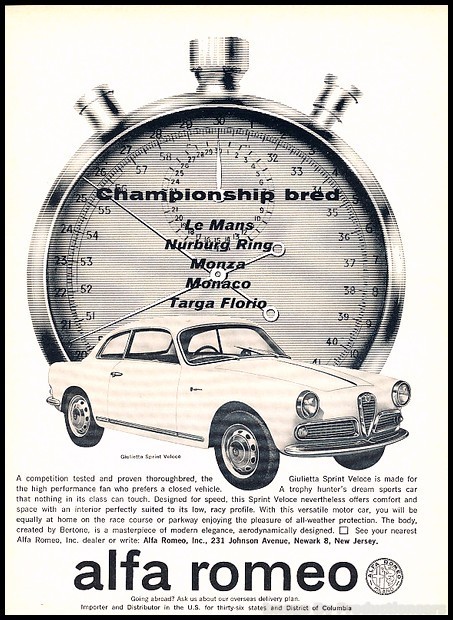 1963 1962 Alfa Romeo Giulietta Vintage Advertisement Print Art Car Ad J274