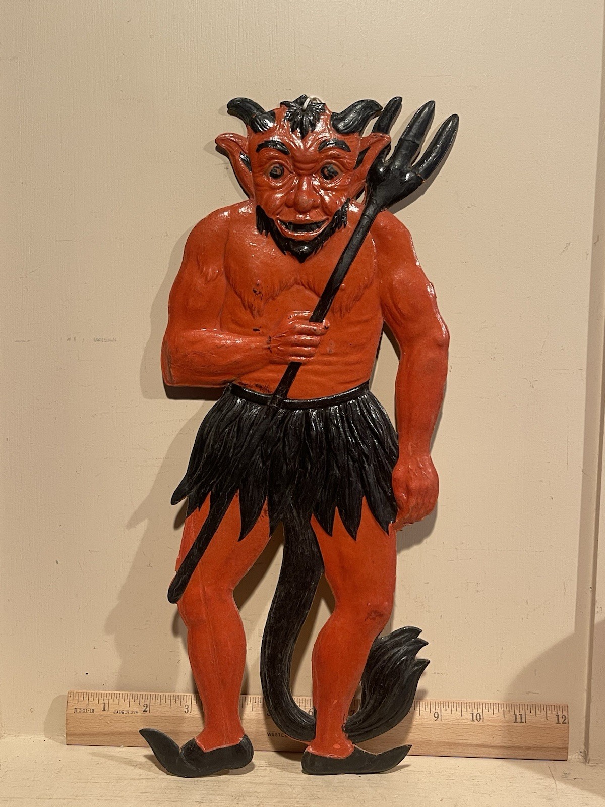 Antique 1920s German Embossed Die Cut Krampus Devil Cardboard Halloween 6" x 15" Antique 1920s German Embossed Die Cut Krampus Devil Cardboard Halloween 6" x 15"