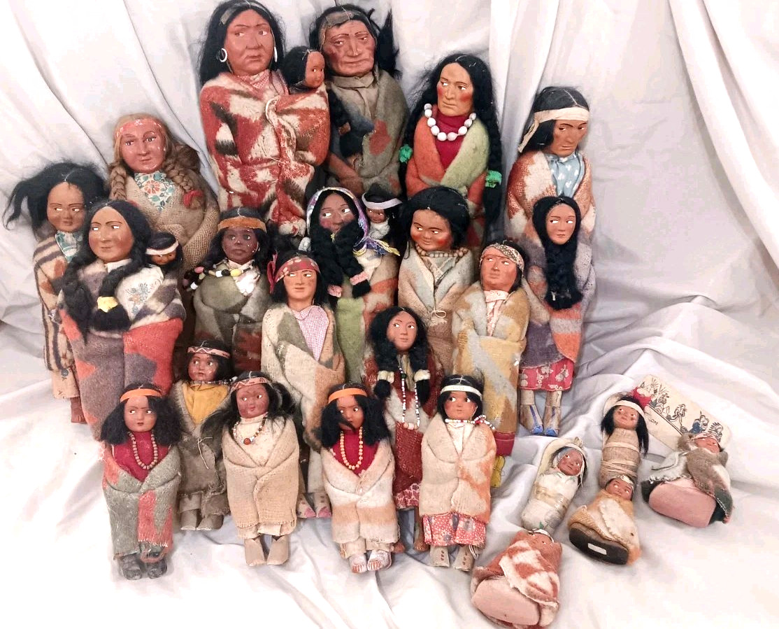 Skookum Doll Lot 24 Dolls Some w/Stands 9" To 12" Wool Chief Vintage Native Skookum Doll Lot 24 Dolls Some w/Stands 9" To 12" Wool Chief Vintage Native